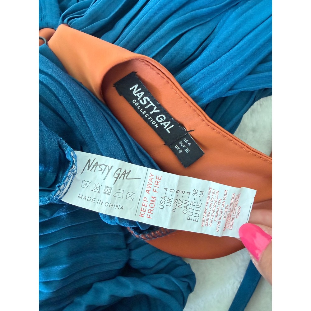 Nasty Gal Collection Plisse Wide Leg Jumpsuit Teal Orange Two Tone Size 4‎ - Picture 7 of 16